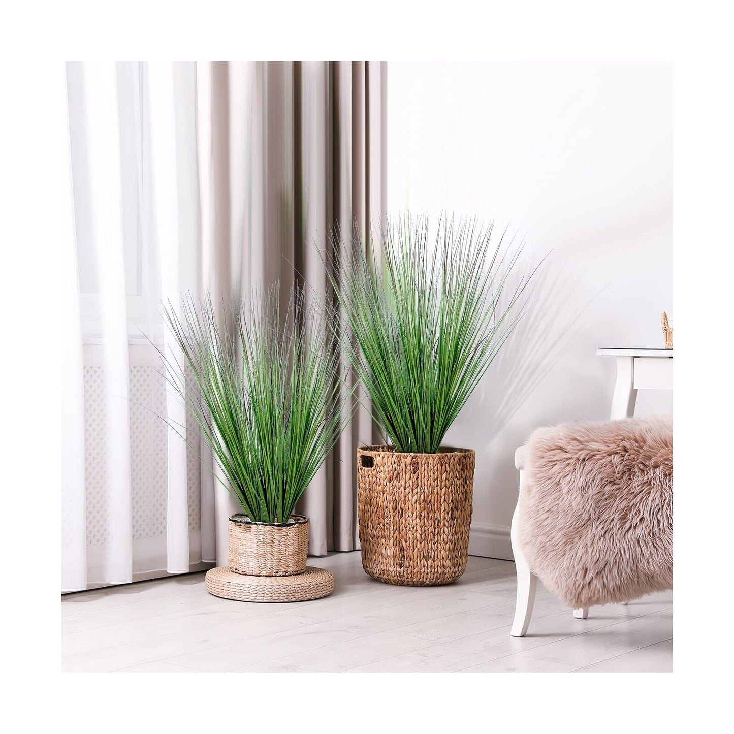 BANNINEO 27" Artificial Plants Greenery Wheat Grass for Indoor Outdoor, UV Resistant Realistic Faux Fake Shrubs Plant Onion Grass for Home, Office, Living Room, Garden, Patio(6-Pack)